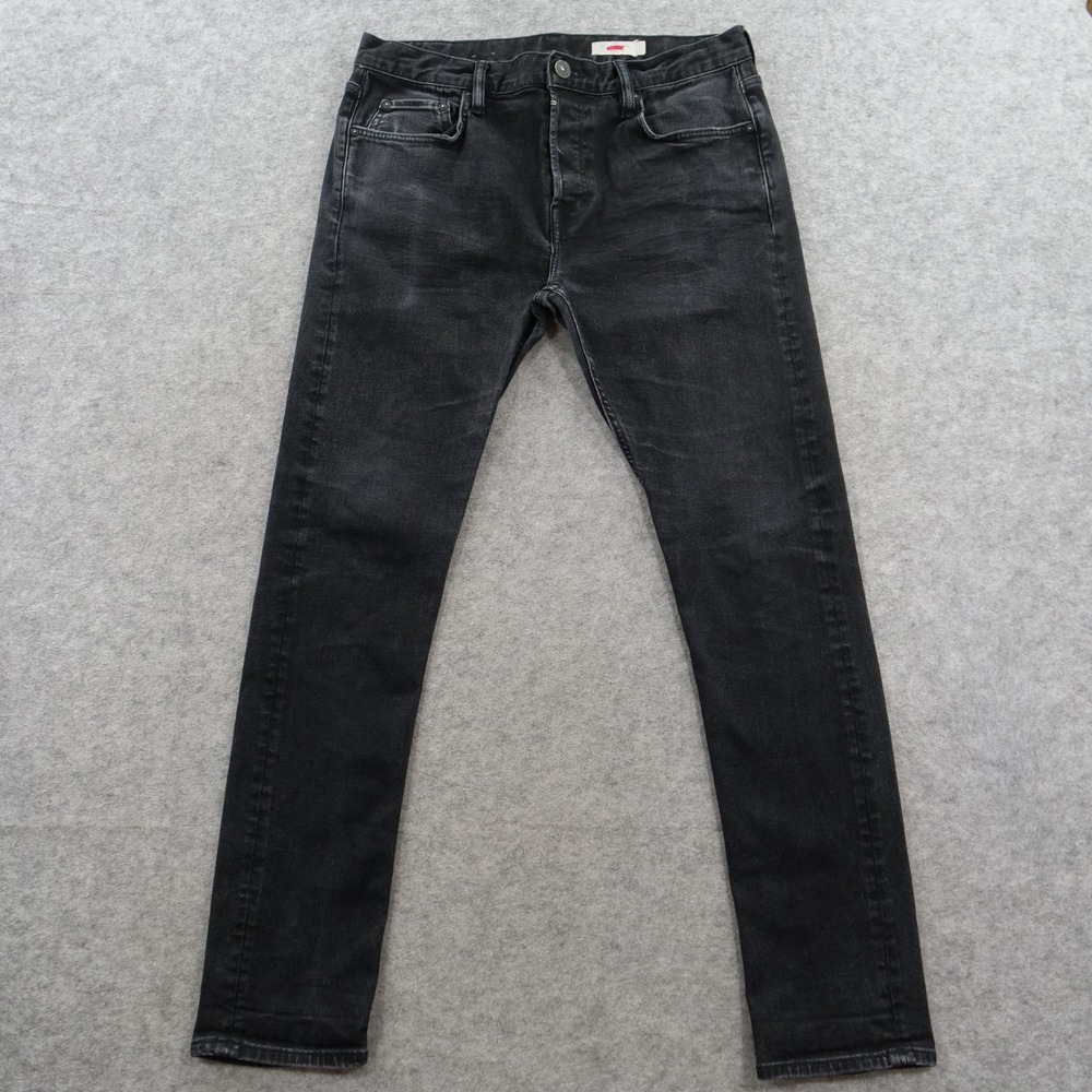 AllSaints Jeans Mens 34 Black Cigarette Mid Rise Tapered Denim Button Fly